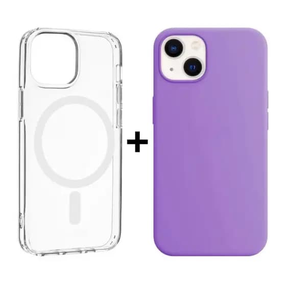 Kit Capinhas iPhone 13/13 Pro/13 Pro Max 2 em 1 Case Colorida Aveludada + MagSafe Transparente Origina