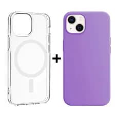 Kit Capinhas iPhone 13/13 Pro/13 Pro Max 2 em 1 Case Colorida Aveludada + MagSafe Transparente Origina