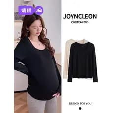 Jingqi camisa de fundo para maternidade, outono, primavera, moda, camiseta solta, roupas de outono, gravidez, manga comp