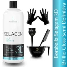 Kit Alisamento Borabella Selagem 3d + Pincel E Pote + Pente 2 par de luvas Térmica Semi Definitiva