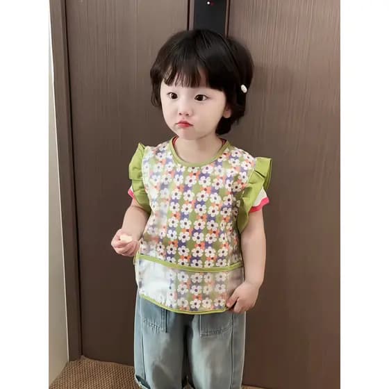 Macacão de bebê verão sem mangas comer à prova dwaterproof água Anti-sujo crianças comer babadores bolsos babadores vest