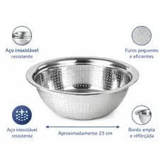 Escorredor Macarrão Legume Fruta Aço Inox 23cm Peneira Coador Resistente Multiuso Cozinha Premium