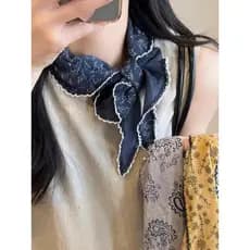 Retro pequeno Floral triângulo cachecol de seda meninas inverno cachecol pescoço proteção lenço enfeite cachecol pescoço