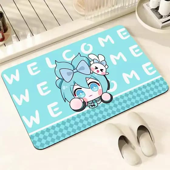 Bonito dos desenhos animados Hatsune miku miku diatomáceas lama tapete de chão banheiro doméstico absorvente Anti-desliz