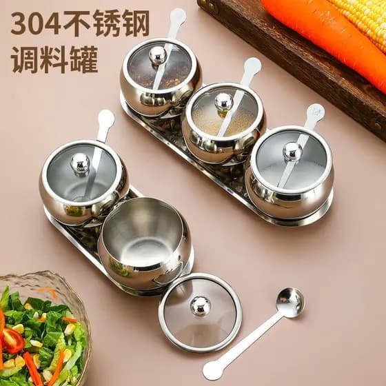 Jarra de tempero de aço inoxidável 304, conjunto de combinação de cozinha, saleiro doméstico, caixa de tempero de piment