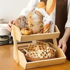 Prateleira europeia multicamadas para armazenamento de lanches, rack de exibição de macarrão de bambu, cesta de frutas m