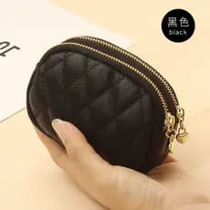 Primeira camada de couro diamante senhoras embreagem pequena carteira Mini moeda bolsa duplo zíper couro genuíno moeda b
