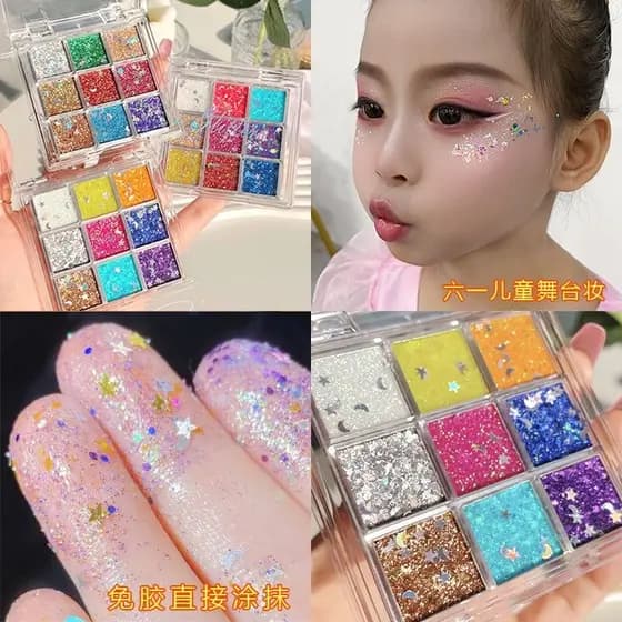 Lantejoulas nove cores sombra sem cola Gel brilhante espumante crianças mostrar palco maquiagem cosméticos especiais