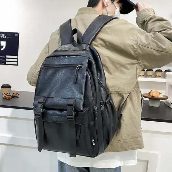 Mochila masculina de couro para estudantes do ensino médio mochila masculina