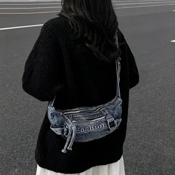 Denim multi-camada multi-bolso Casual saco do mensageiro 2025 novo estilo na moda All-Match cor sólida moda