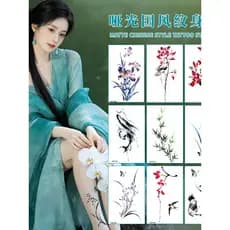 Estilo antigo pintura a tinta fosco tatuagem adesivos realista não-reflexo feriado estilo chinês cos maquiagem mostrar a