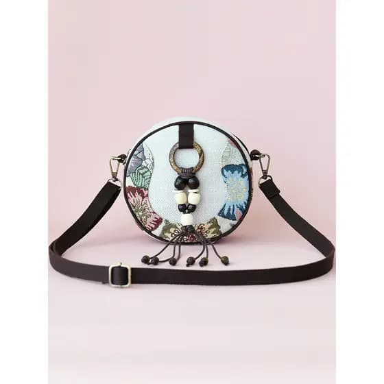 2025 novo estilo estilo étnico bolsa de tecido artesanal pequena bolsa redonda diária Casual All-Match bolsa de ombro fe
