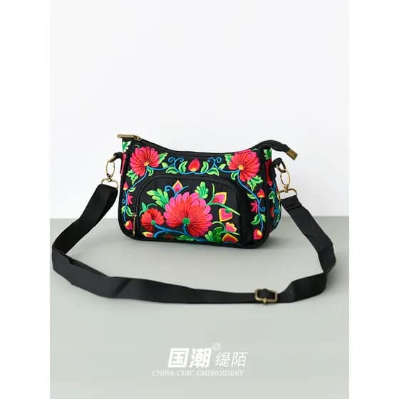 Novo estilo Cross-body pequeno saco feminino estilo étnico bordado bolsa de ombro feminina bolsa de lona All-match moda