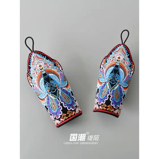 Novo estilo luvas femininas na moda nacional bordado estilo étnico pulseiras mulheres faltando dedo bordado capa de puls