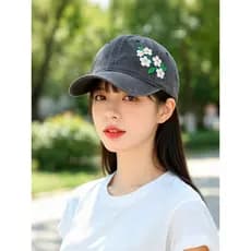 Nacional na moda bordado flor Denim boné de beisebol feminino verão Casual All-Match guarda-sol protetor solar chapéu Et