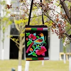 Novo estilo étnico bordado flor saco mensageiro saco do telefone móvel 20cm Halter saco do telefone móvel feminino tecid