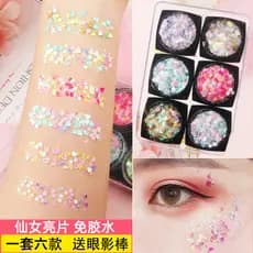 Conjunto de sombra com glitter, remendo de fada, olho, rosto, glitter, palco, maquiagem sem cola, rasgo, toupeira, lante