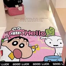 Crayon Shin-Chan Tapete de entrada Padrão criativo Entrada Círculo de seda Tapete para pés Resistente à sujeira Lata