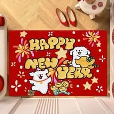Linha filhote de cachorro dos desenhos animados ano novo entrada vermelha círculo de seda tapete esfregando solo Anti-de