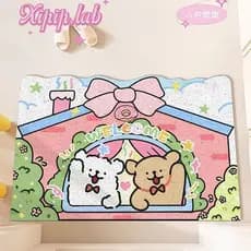 Linha bonito dos desenhos animados filhote de cachorro entrada tapete porta entrada anel de seda Anti-deslizamento raspa