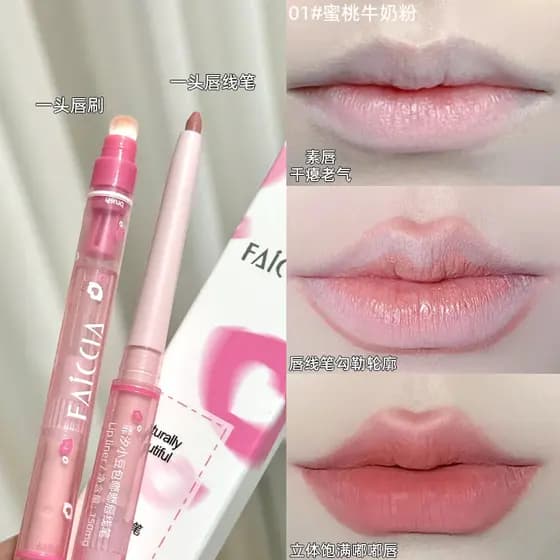 Delineador labial de duas cabeças genuíno, leite de pêssego em pó, à prova d'água, contorno de longa duração, formato la