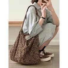 Estilo coreano leopardo impressão bolsa de lona estilo preguiçoso Casual armazenamento saco do mensageiro grande capacid