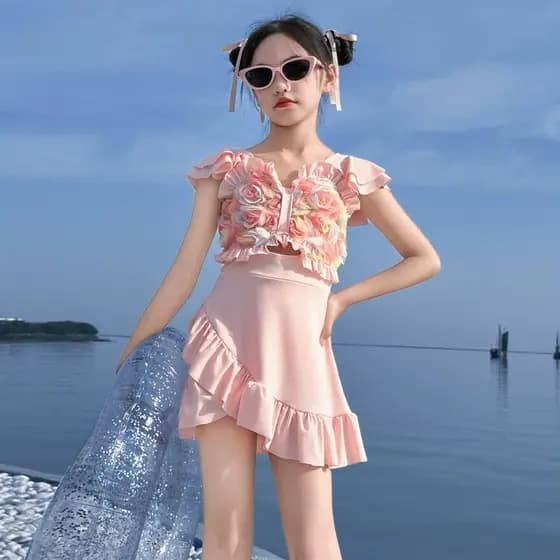 Meninas meninas maiô 2026 novo estilo crianças estilo ocidental princesa saia maiô meninas grandes crianças verão maiô d