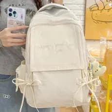 Clássico ins estilo cor sólida bordado grande capacidade arco mochila estudantes do ensino médio mochila de viagem leve
