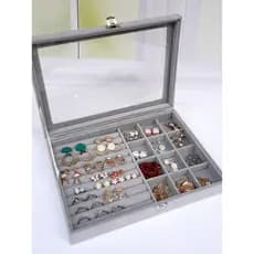 Novo grande Flip transparente flanela visível Anti-poeira caixa de jóias anel brincos pulseira broche armazenamento