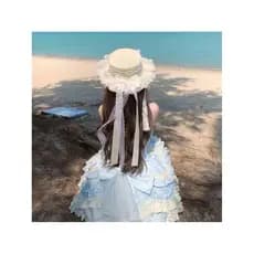 Original ins estilo doce renda lolita lolita chapéu de palha estilo Mori Pastoral Lo praia guarda-sol Streamer chapéu de
