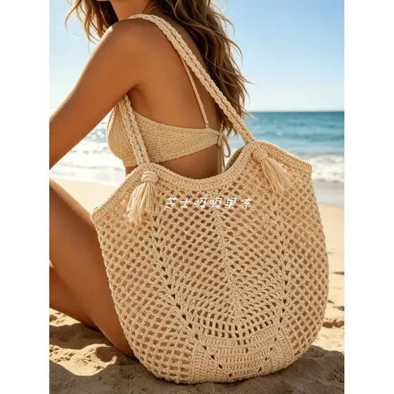 Bolsa Tote de tecido feminina, bolsa de palha oca de grande capacidade, estilo férias, bolsa de um ombro, bolsa de praia