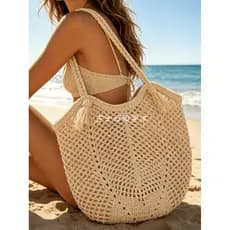 Bolsa Tote de tecido feminina, bolsa de palha oca de grande capacidade, estilo férias, bolsa de um ombro, bolsa de praia