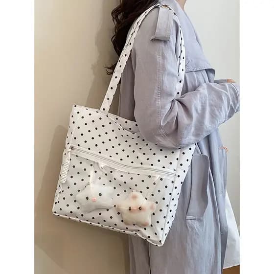 Coreano bonito bolinhas menina amor coração dor saco 2026 novo estilo grande capacidade de um ombro sacola estilo Preppy