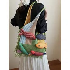 2026 novo estilo coreano sacos femininos estilo preguiçoso Casual Commuter tecido saco de ombro muitos peixes All-Match