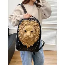 Único 3D tridimensional cabeça de leão mochila 2025 novo estilo de couro macio das mulheres dos homens grande capacidade