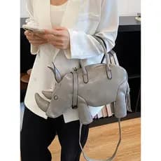 Bolsa mensageiro de um ombro 2026 novo estilo criativo formato de rinoceronte bolsa feminina de grande capacidade e um o