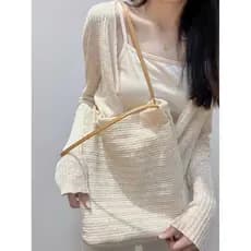2026 Japonês Coreano Mori Series All-Match Casual Bolsa de Palha de Um Ombro Cor Contraste Grande Capacidade Primavera V