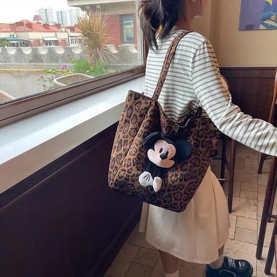Coreano leopardo impressão de um ombro bolsa de lona feminina 2025 novo estilo grande capacidade estudante classe Commut