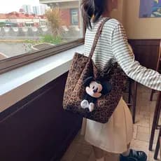 Coreano leopardo impressão de um ombro bolsa de lona feminina 2025 novo estilo grande capacidade estudante classe Commut