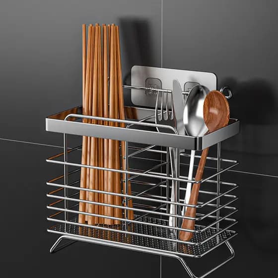 Suporte de pauzinho de aço inoxidável fixado na parede suprimentos de cozinha facas domésticas pauzinho gaiola rack de a