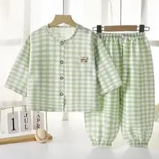 Terno de algodão nuvem infantil verão manga três quartos solto Cardigan meninas estilo fino Homewear pijamas para menino