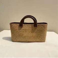 2024 venda quente saco de palha tecido bolsa literária estilo chinês viagem saco de praia alça de madeira saco de Rattan
