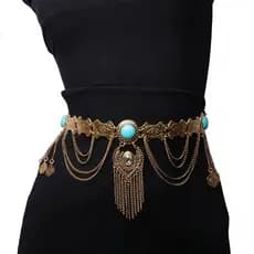 Moda novo estilo boêmio moeda borla cintura corrente Retro estilo étnico liga ponto dança do ventre cintura ornamento