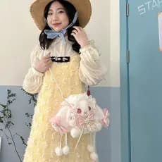 Lolita meninas balde coelho saco lolita feito à mão coelho Lop-Eared coelho boneca arco coelho saco de ombro saco do men