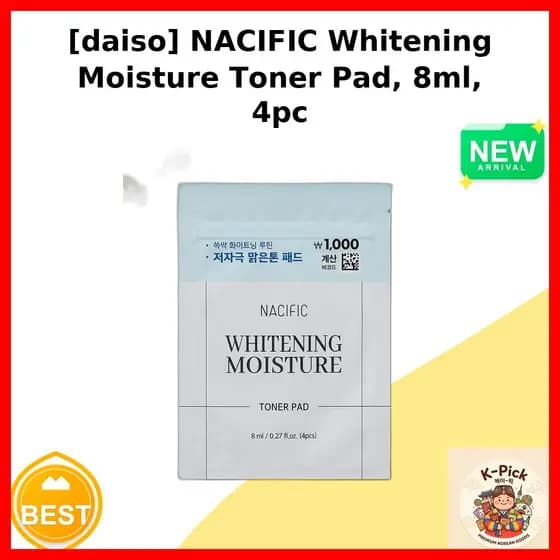 [daiso] Almofada De Toner De Umidade Branqueadora NACIFIC , 8ml , 4 Unidades/Coreana/Tom De Pele Uniforme/100 % Genuíno