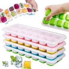 Kit 4/2 Formas de Gelo Silicone Com Tampa Rígida Flexível Fundo Retangular Multiuso Lavável