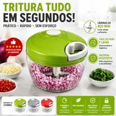 Mini Processador De Alimentos 500ML Manual  Triturador Alho Cebola Legumes 3 Lâminas Aço Inox Corda Retrátil
