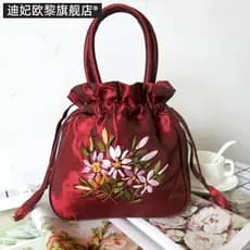 Estilo étnico Retro Cheongsam Hanfu bordado saco de pano balde saco cordão saco do telefone móvel saco de armazenamento
