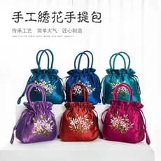 Saco de embreagem com cordão saco de pano bolsa de moedas do telefone móvel bolso com cordão bordado à mão pequeno saco