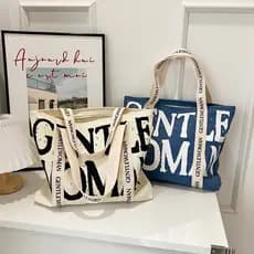 Bolsa de lona com letras japonesas, bolsa feminina de grande capacidade para estudantes literários, sacola All-Match Com